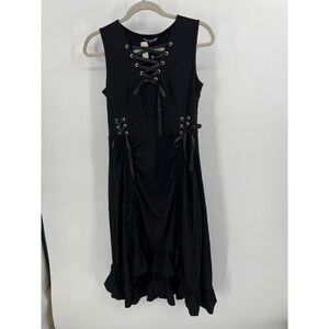 Scarlet Darkness Black Gothic Lace Up Ruffle Midi Dress Sleeveless S NWT‎